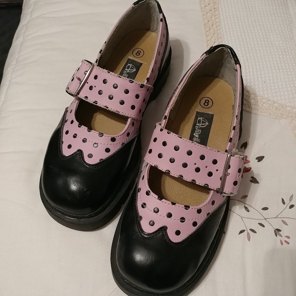 Anarchic by T.U.K. Pink Black Polka Dots Mary Jane
